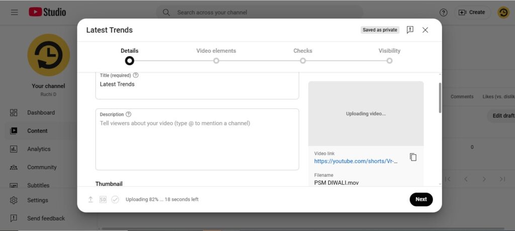 Manage Content in YouTube Studio-Uploading Videos