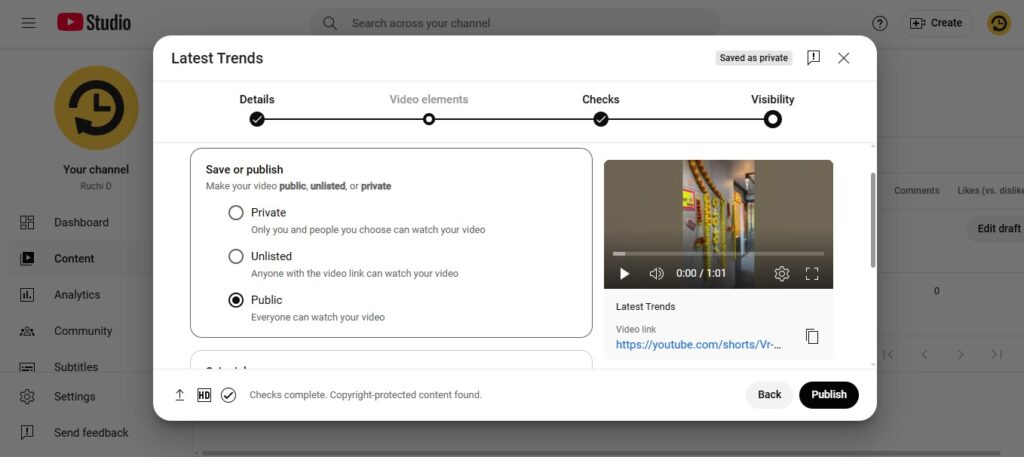Manage Content in YouTube Studio-Uploading Videos