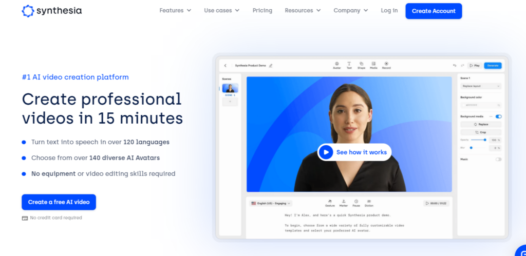 Best AI powered video tool Synthesia