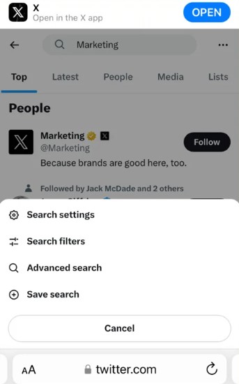 Twitter Advanced Search on Mobile