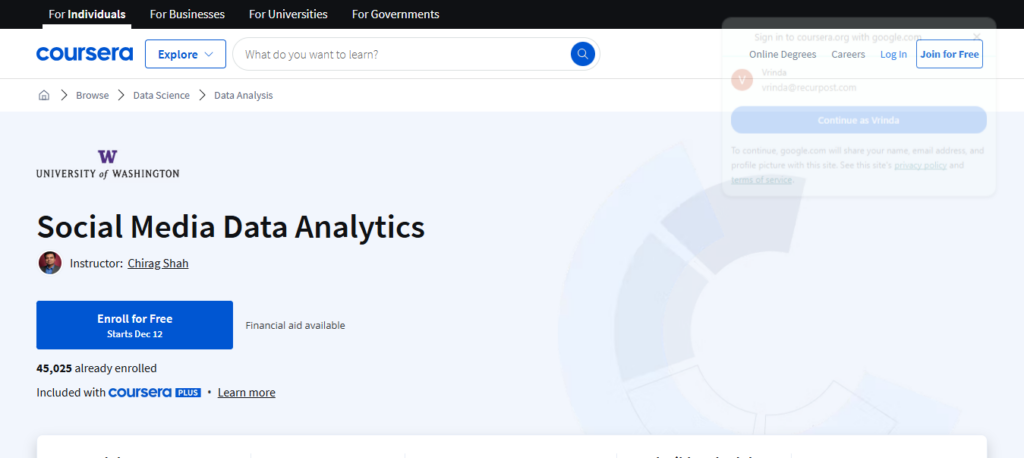 Coursera: Social Media Analytics by the University of California, Davis