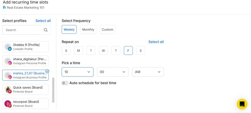 Recurring time slots