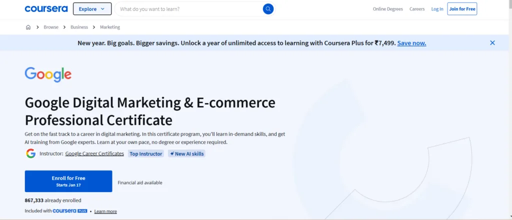 Google Digital Marketing & E-commerce Professional Certificate
