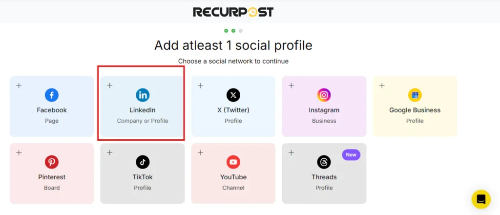 Connect your LinkedIn account on RecurPost