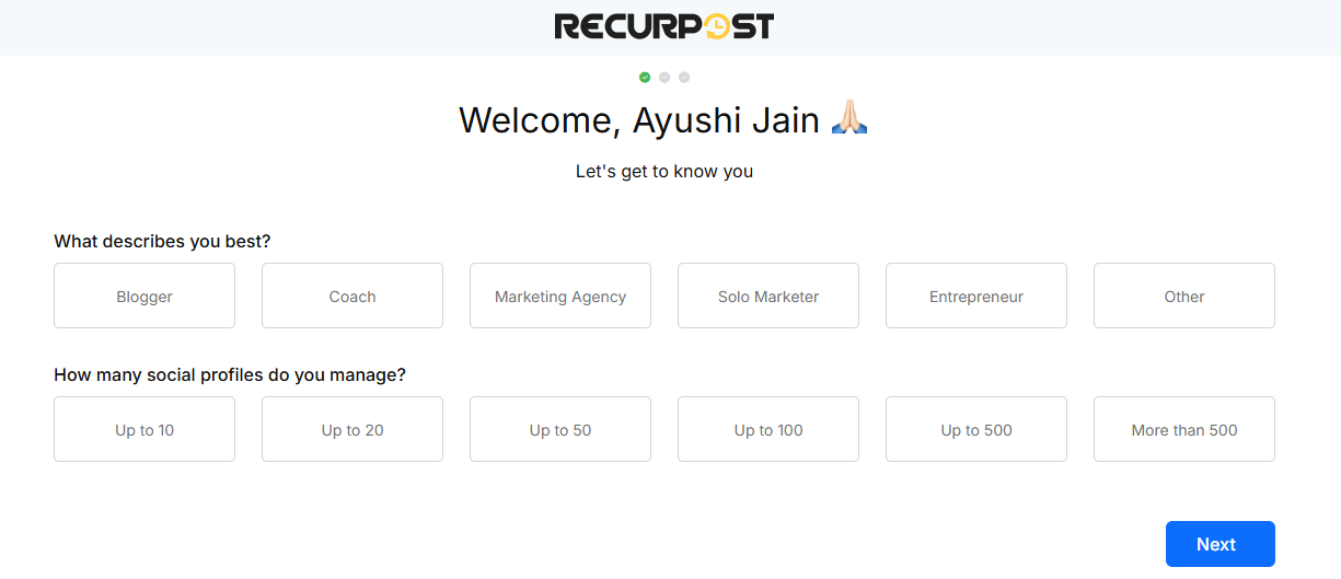 Sign up or log in to RecurPost