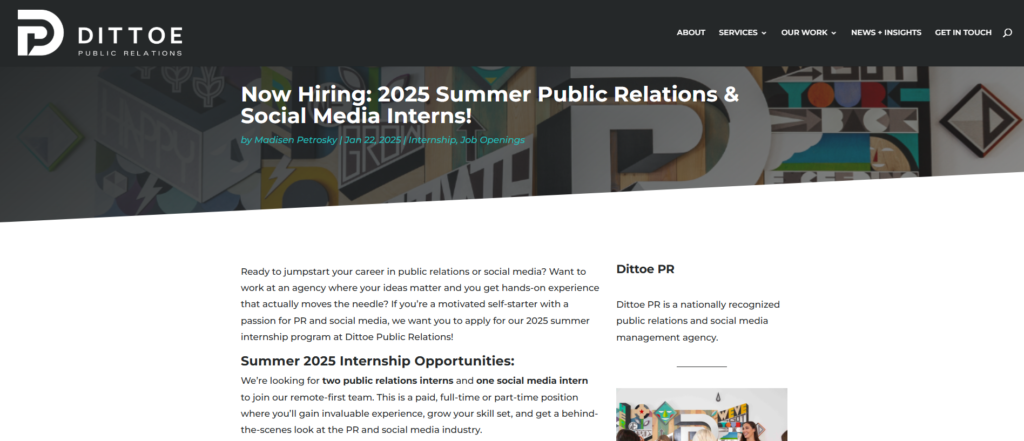 Dittoe Public Relations- Social media internships