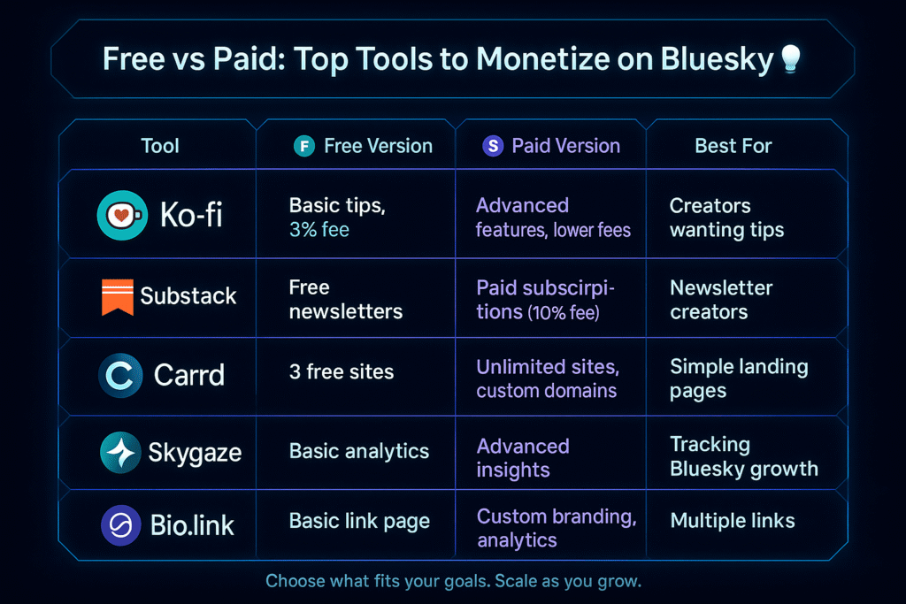 Tools to monetize bluesky social media platform