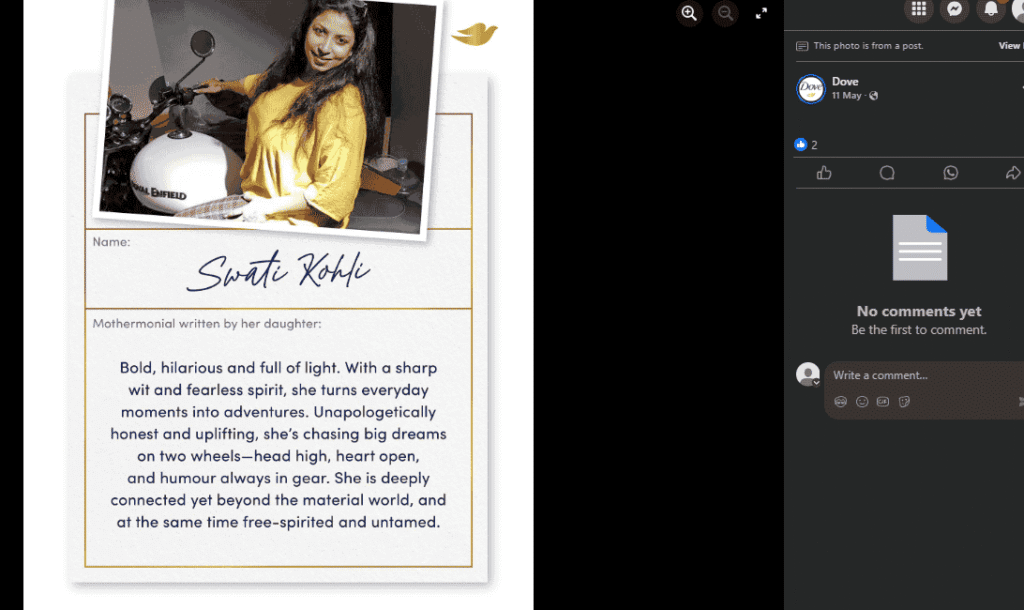 Personal story facebook posts from dove