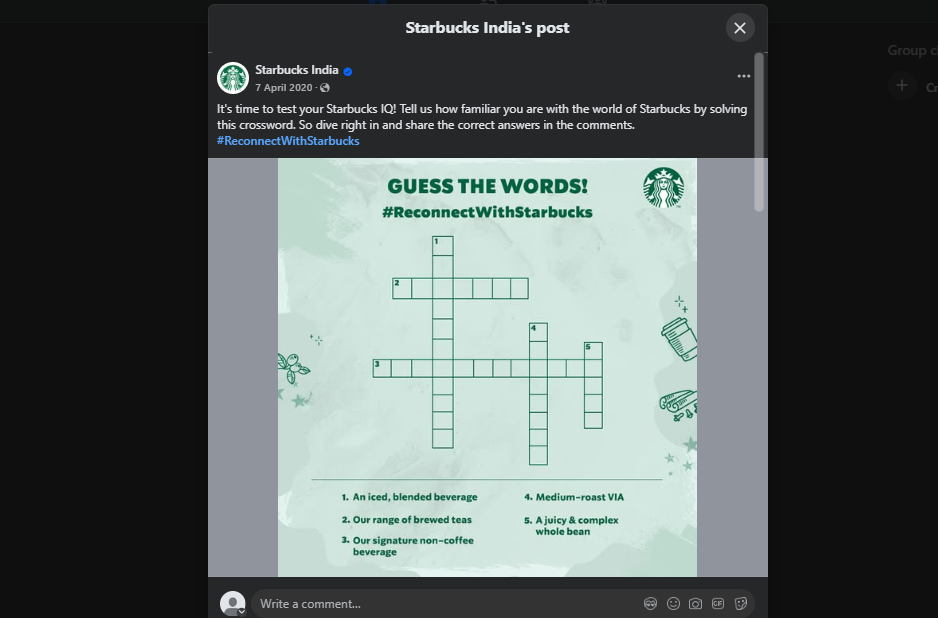 Facebook quiz post from starbucks