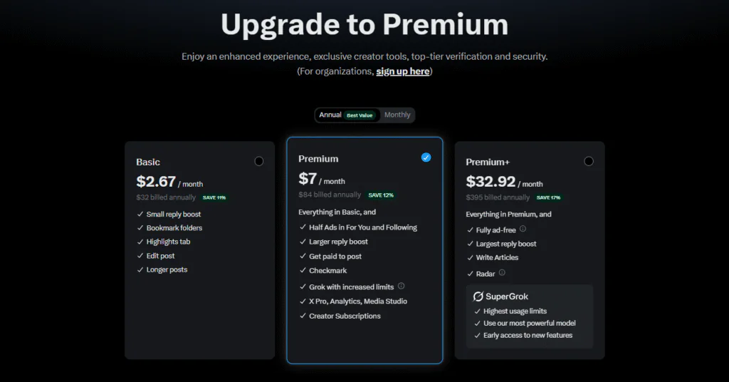 Step 2_ How get verified on twitter select premium Plan