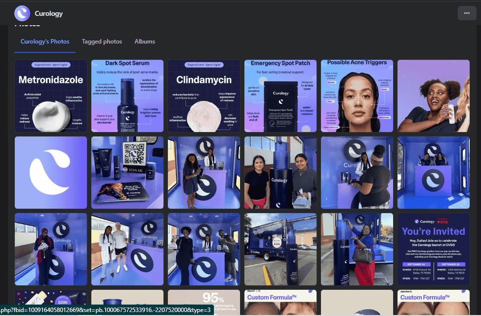 Testimonial facebook posts from curology