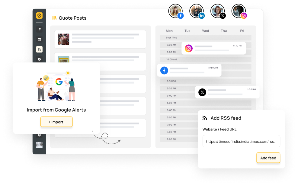 Add RSS feed dialog in RecurPost with a website feed URL and Add feed button