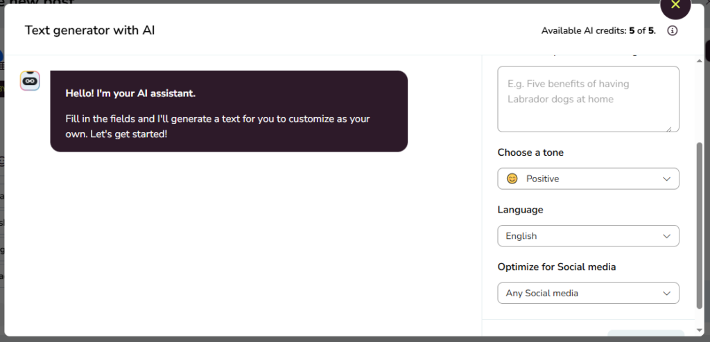 Metricool AI Text Generator