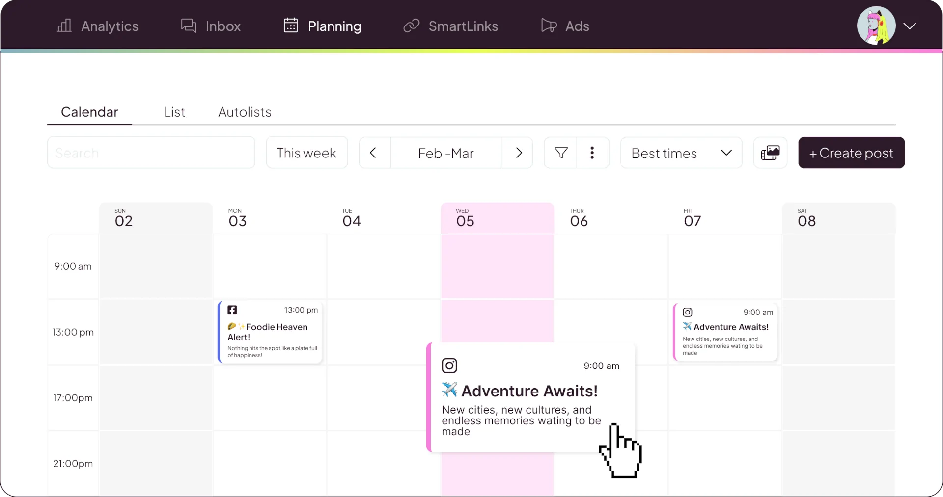 metricool scheduling