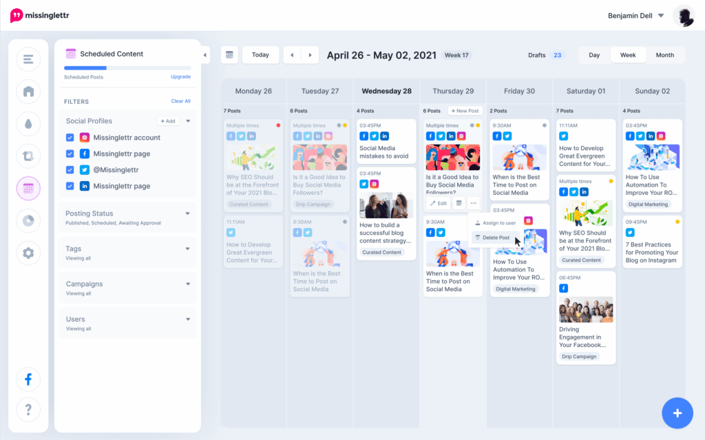 Missinglettr Weekly Calendar