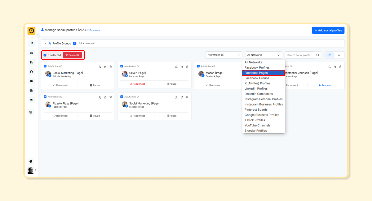 Bulk Delete Social Accounts