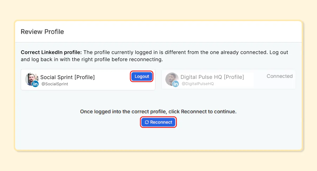 Updated social account reconnection flow in RecurPost
