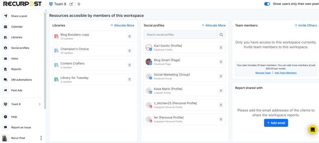 RecurPost Team Workspace Management