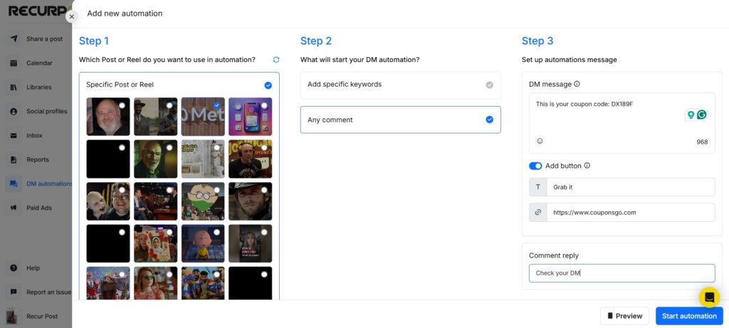 RecurPost DM Automation