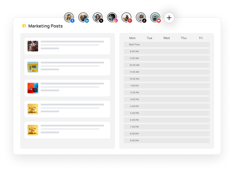 RecurPost content library connected to multiple client social accounts