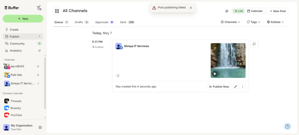 Buffer post successfully published confirmation showing reliable cross-platform delivery
