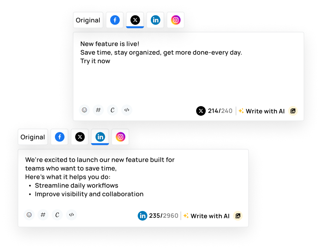 Customize captions for platform length and style
