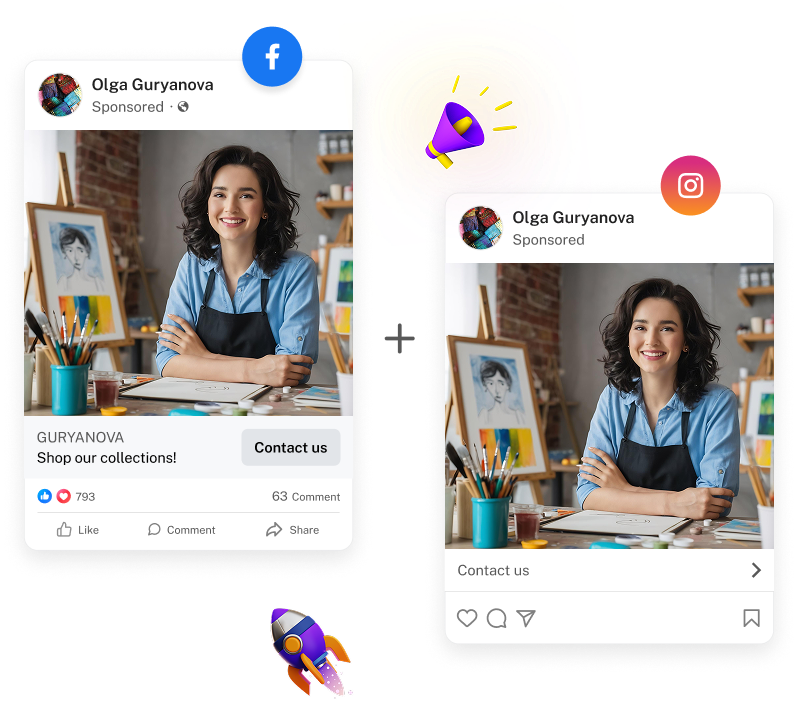Run Facebook and Instagram ads from the same setup.