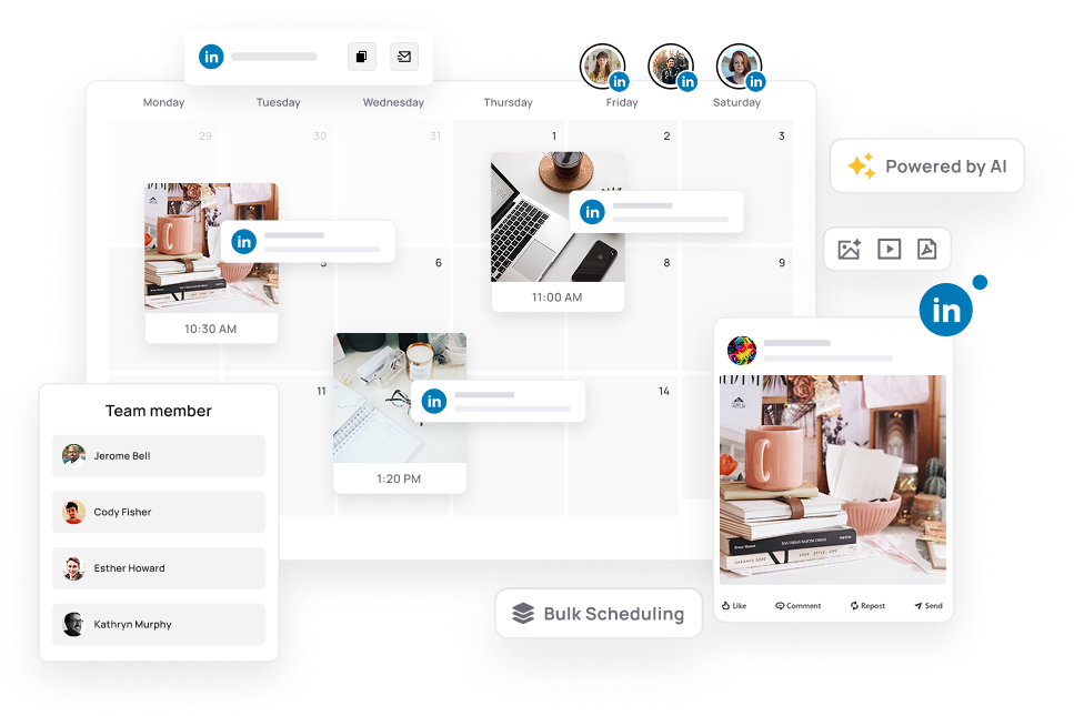 Schedule LinkedIn posts for every client profile and company page