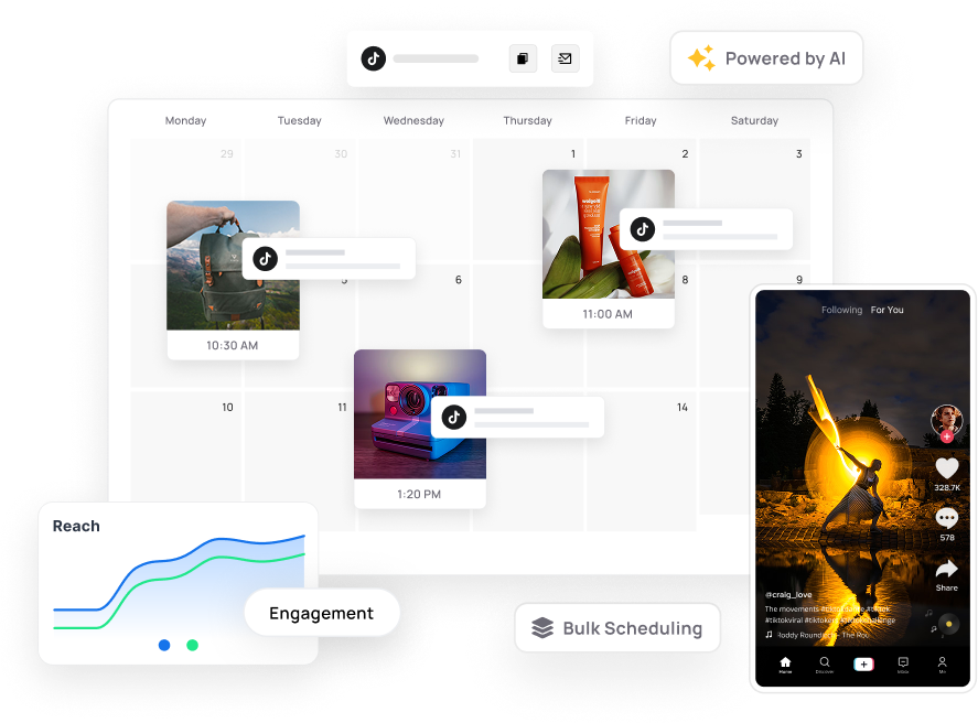 Schedule TikTok videos and photo posts for every client account
