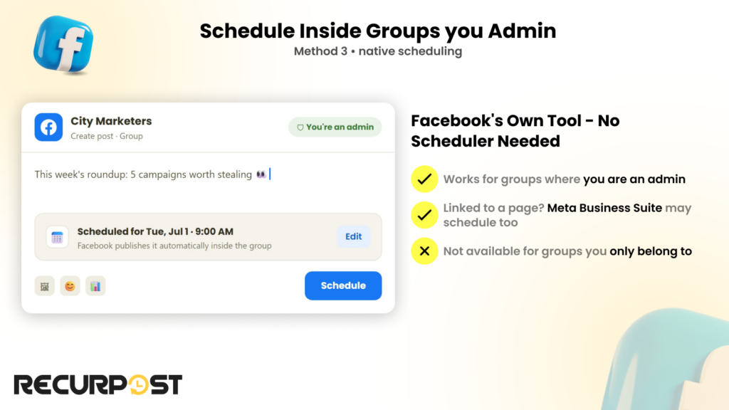 Schedule inside groups you admin