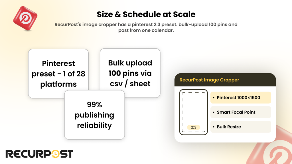 Pinterest pin sizing and scheduling workflow in RecurPost