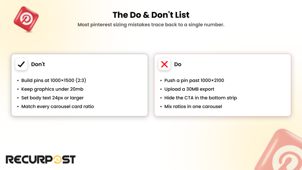 Pinterest pin sizing do and don't checklist
