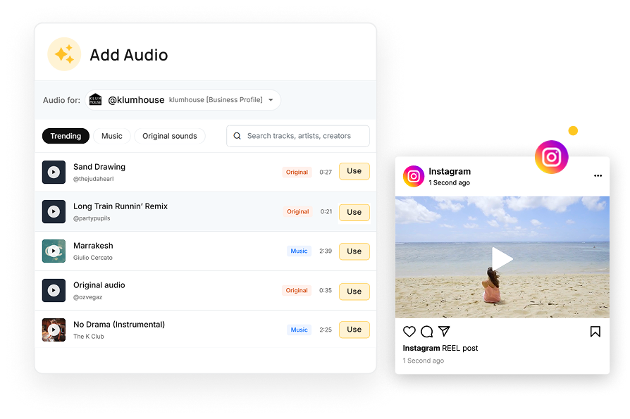 Trending audio picker for Instagram Reels in RecurPost