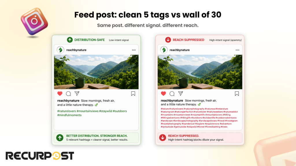 feed post - clean 5 tags vs wall of 30