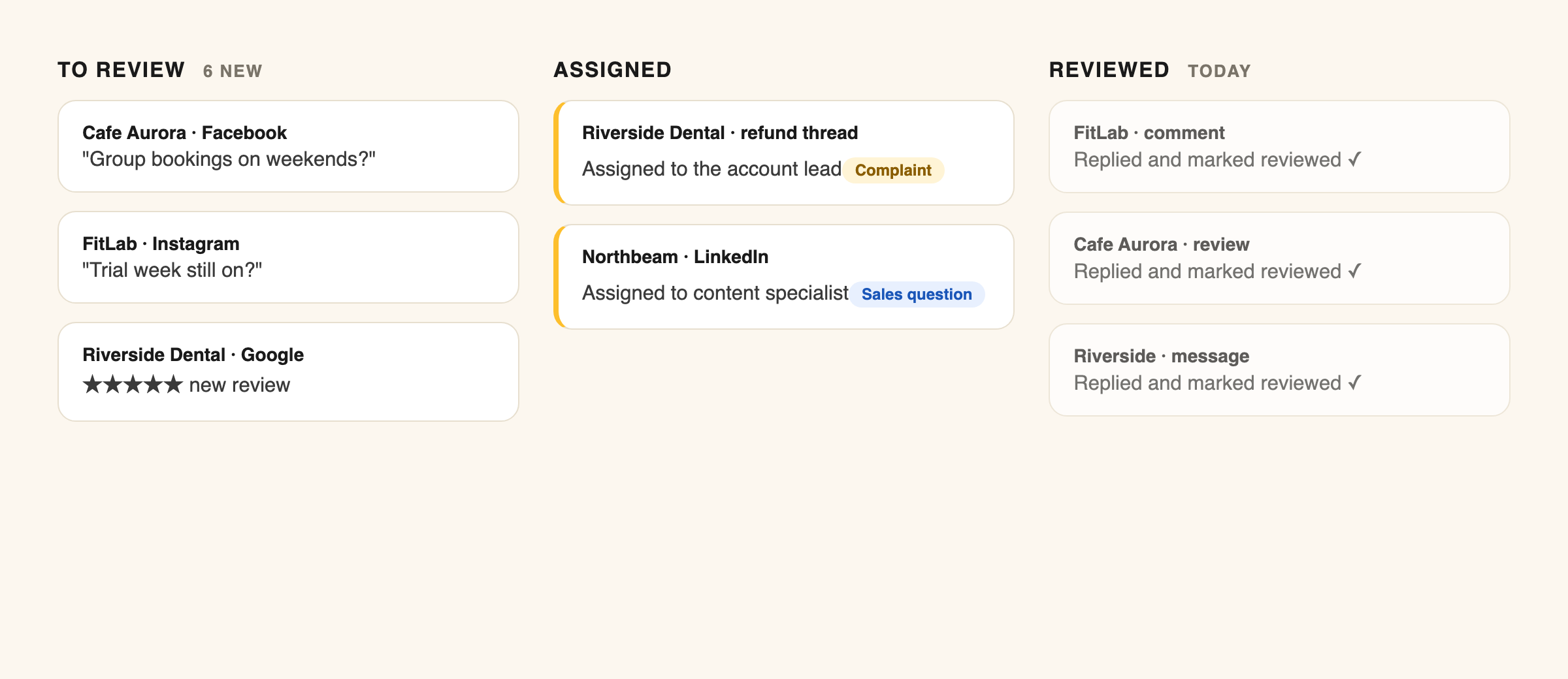 inbox tabs, team assignment and labels, agency workflow