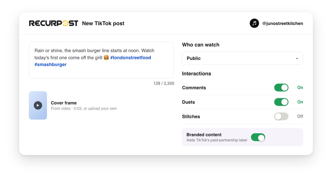 TikTok composer privacy duet stitch and disclosure controls