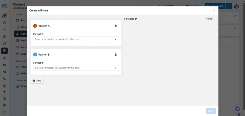 Creating AB Test Post Variations for Facebook in Meta Business Suite