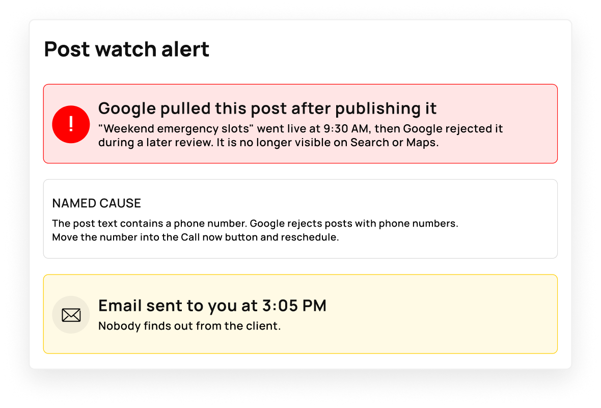 Google can pull a post after accepting it. RecurPost notices.
