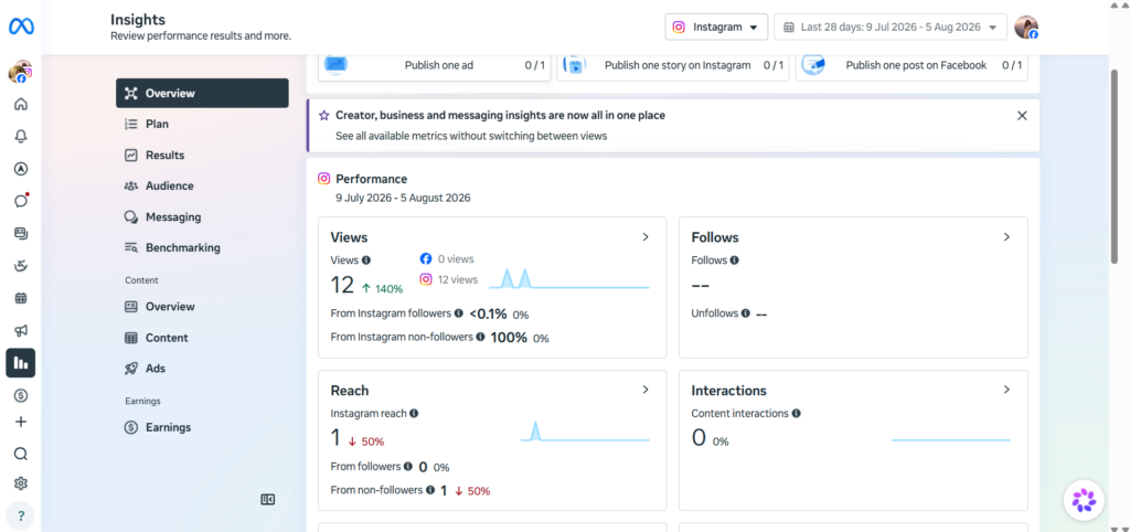Instagram Overview Report in Meta Business Suite