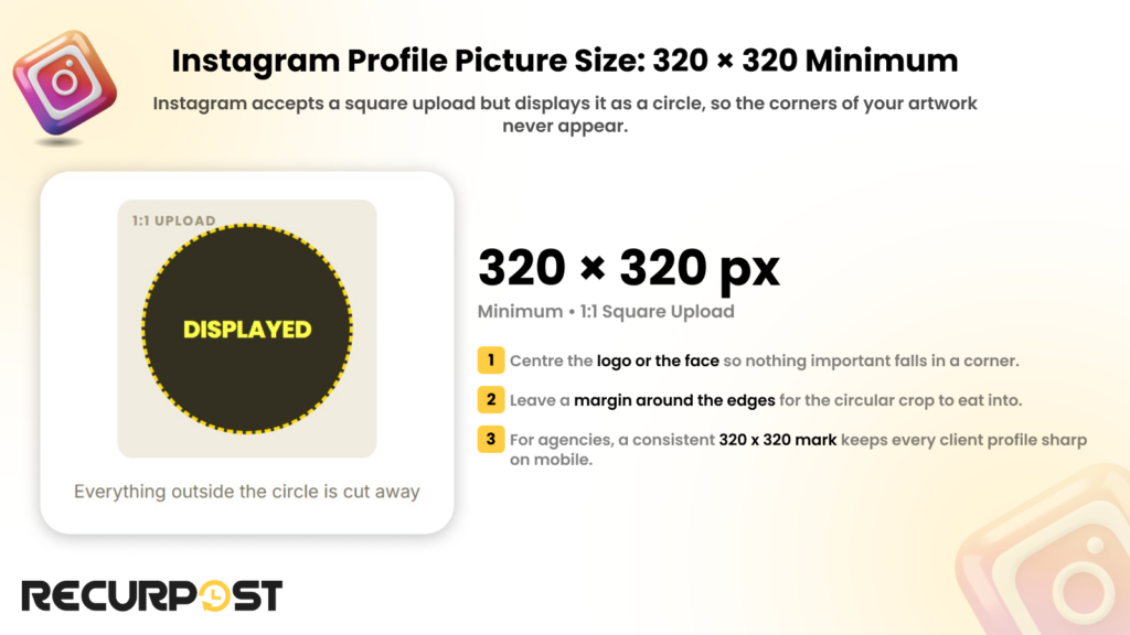 Instagram profile picture size_ 320 × 320 minimum