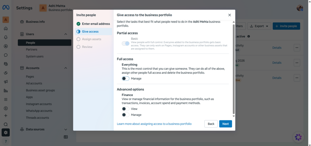 Inviting People and Assigning Access in Meta Business Suite
