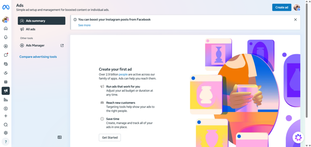 Meta Business Suite's Ads Manager and Creating Ads Option