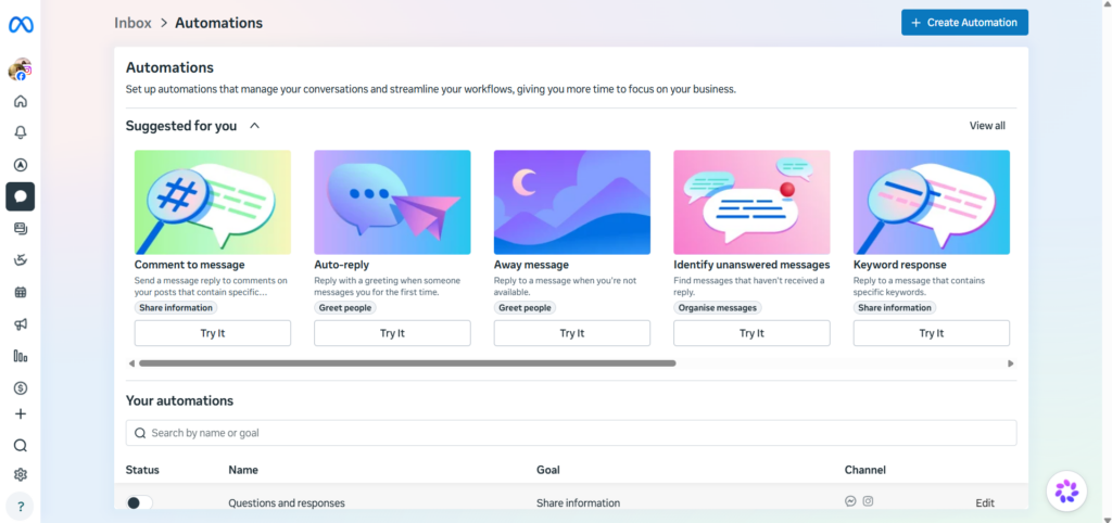 Meta Business Suite's Inbox Automations