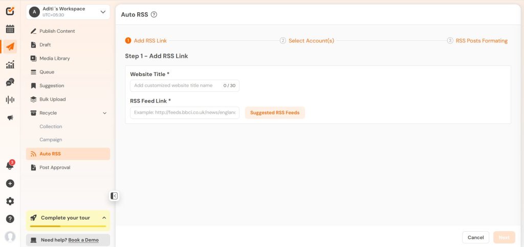Adding RSS Feeds in Social Champ