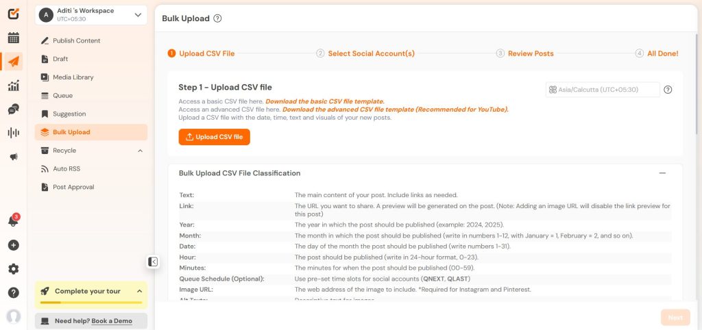 Bulk Upload Option in Social Champ