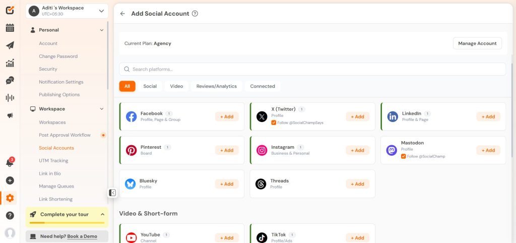 Connecting Social Accounts in Social Champ
