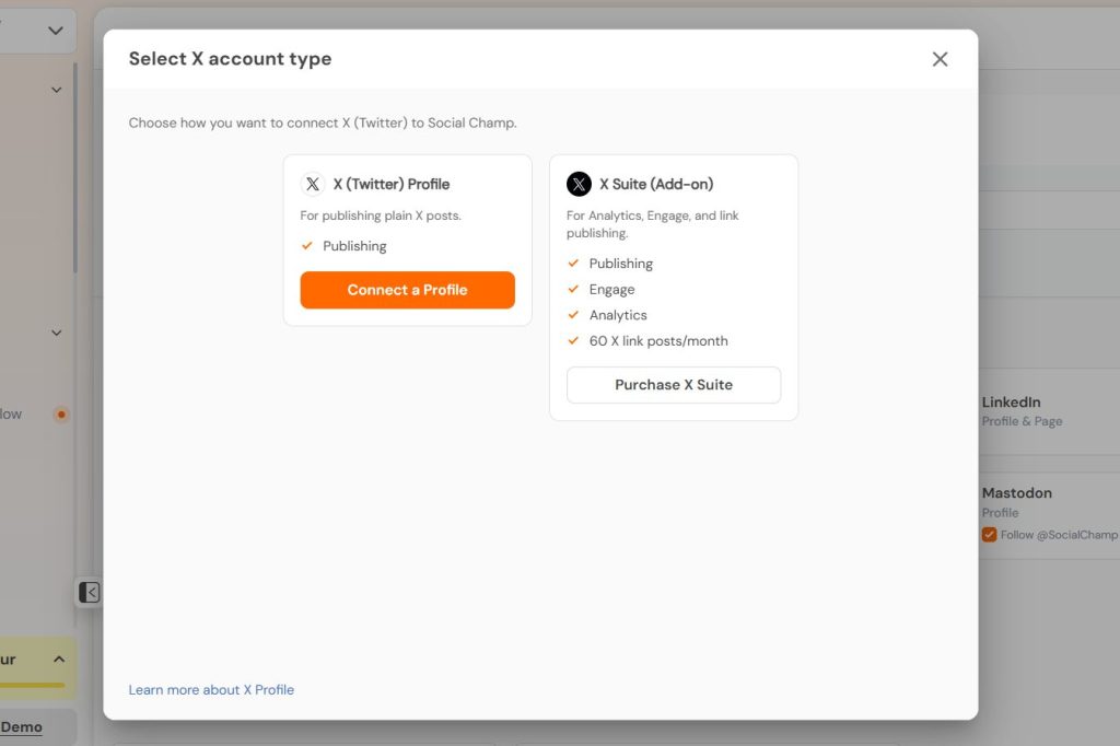 Connecting to X (Twitter) in Social Champ
