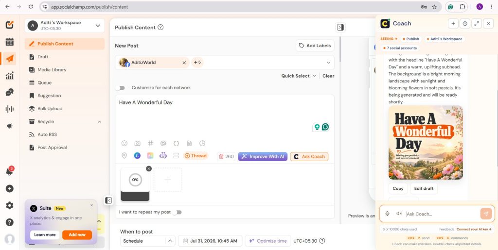 Creating Image with Social Champ AI Coach