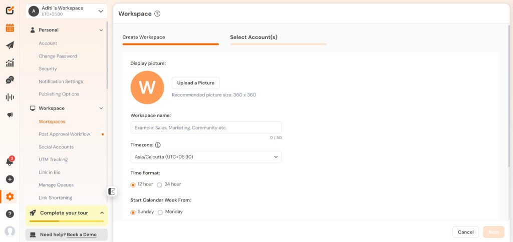 Creating New Workspace in Social Champ