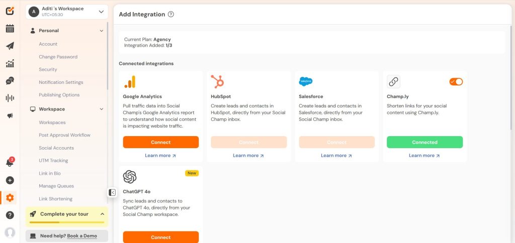 Integrations in Social Champ